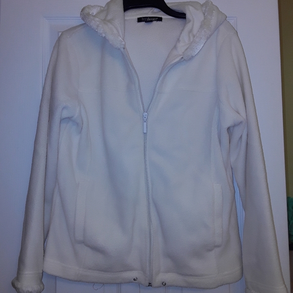 Cream color zip up and hooded fleas jacket - Picture 1 of 3